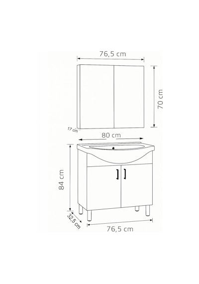 Makbulce 80 Cm Beyaz Mdf Seramik Lavabolu Ayaklı Aynalı Banyo Dolabı Beyaz