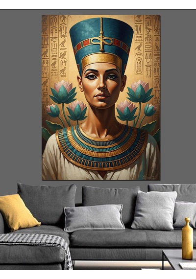Antik Mısır Kraliçesi Nefertiti Portresi Dekoratif Kanvas - Mdf Ahşap Tablo