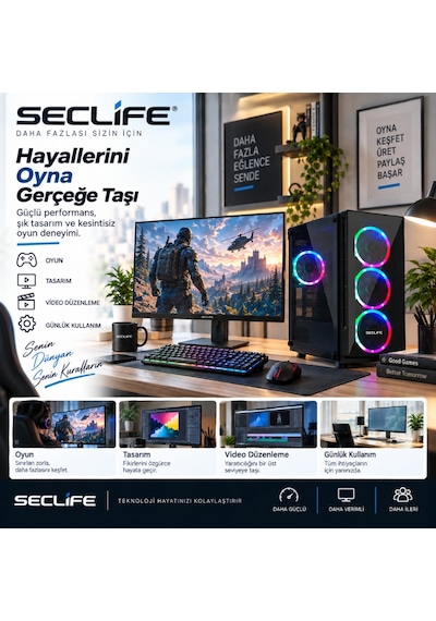 Seclife GM-2715 i7-12700KF 32 GB 1 TB NVMe SSD SSD 8 GB RTX5080 Free Dos Masaüstü Oyuncu Bilgisayarı