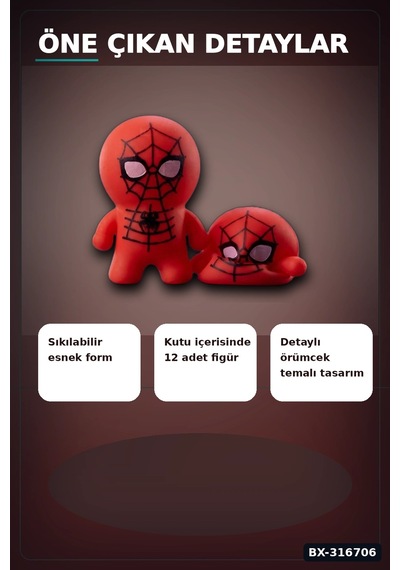 Spider-man Squishy Gerginlik Oyuncağı 12 Adet Stand Kutu Figür Seti Bx-316706