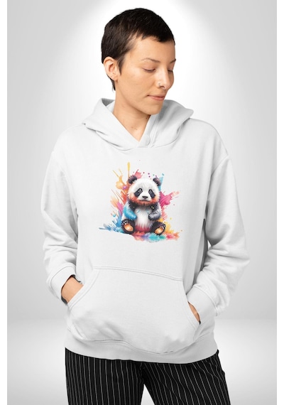 Renkli Yavru Panda Kadın Erkek Beyaz Kapüşonlu Sweatshirt Hoodie Beyaz
