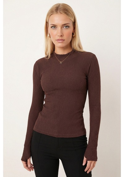 Armonika Kadın Kahve Yarım Balıkçı Parmak Geçmeli Body Bluz Arm-26k001095 Armonika Kadın Kahve Yarım Balıkçı Parmak Geçmeli Body Bluz Arm-26k001095