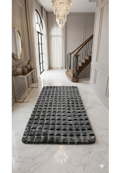 Dekoratif Bubble Peluş Post Halı Beyaz 111p Koyu Gri