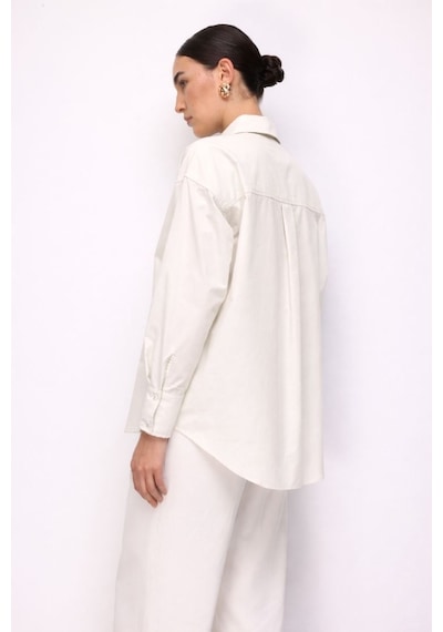 Mizalle Pamuklu Beyaz Oversize Gömlek Beyaz