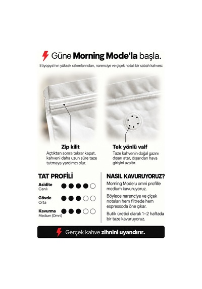 Morning Mode Etiyopya Filtre Ve Espresso Kahve 200 Gr %100 Arabica Natural İşleme - Espresso Makinesi İçin Öğütülmüş