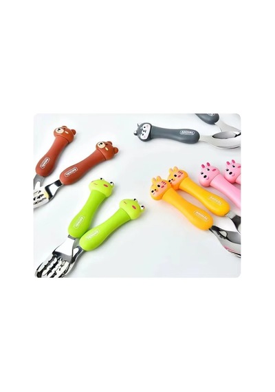Kahverenk Ayı Figürlü Premium Çocuk Bpa Free Paslanmaz Çelik Uçlu Çatal-kaşık Set 24+ Ay