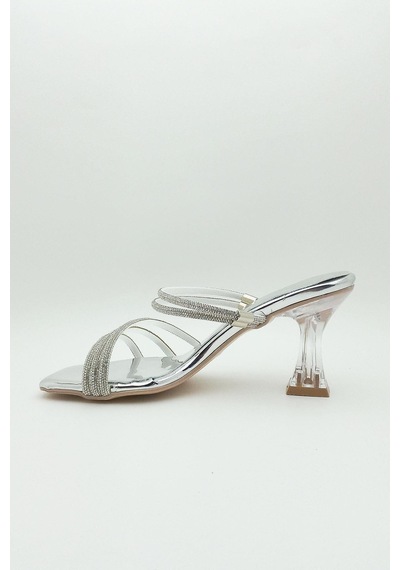 Dosa Shoes Taşlı Şeffaf Topuk Abiye Ayakkabı Sandalet Terlik-rose Gold Gümüş