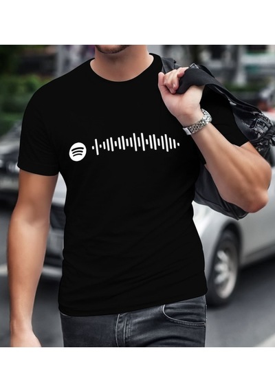 6Renk Kişiye Özel Spotify Barkodlu Erkek Siyah Tişört-1
