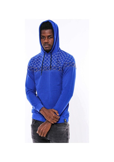 Wessi Lacivert Kapşonlu Taşlı Baskılı Desenli Sweatshirt Lacivert
