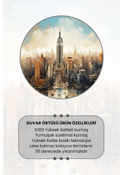 Şehir Silüeti Desenli Duvar Halısı Duvar Örtüsü Tapestry Süet Dokulu Kumaş