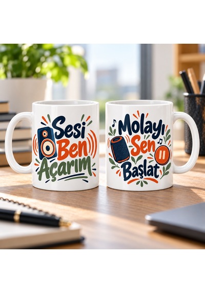 Bezos Sesi Ben Açarım Ve Molayı Sen Başlat 2'li Porselen Kupa Seti - Model 544 Hb006
