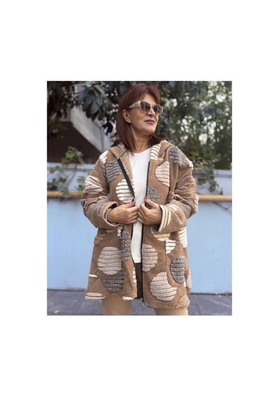 Denizege İtalyan Kapüşonlu Keçe Kaban Camel Camel