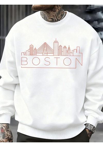 Startmore Startmoreboston City Line Baskılar Erkekler Kazak Sonbahar Hip Hop Moda Kazaklar Rahat Tişörtü Rahat P Beyaz