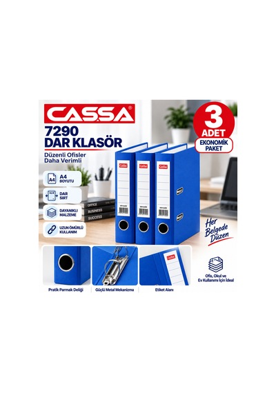 7290 Mavi Dar Klasör A4 3 Lü Set