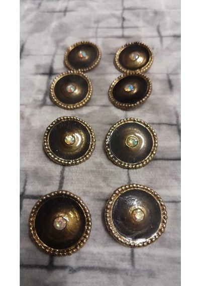 Polyester Mınelı Taşlı Gold Düğme 34 Boy 22 Mm ,8 Adet
