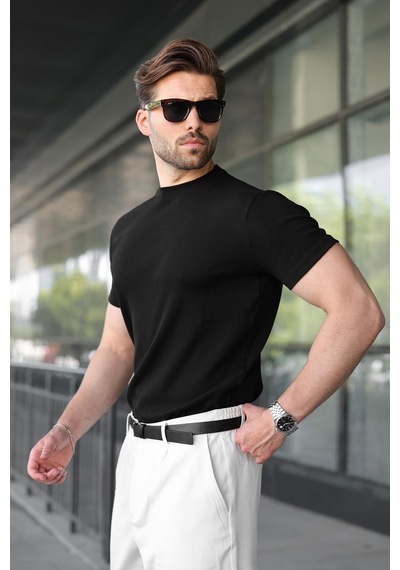 Madmext Siyah Bisiklet Yaka Regular Fit Erkek Tişört E7188