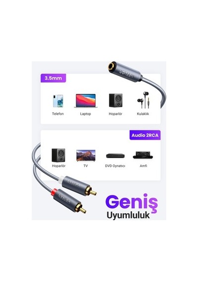 Ugreen 3.5 Mm Aux Rca Ses Kablosu, 5 M,