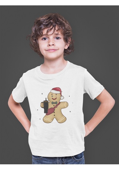 Bumeta Kurabiye Gingerbread Noel Yılbaşı Çocuk Tişört T-shirt Beyaz