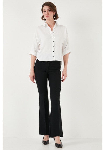 Lela Oversize Fit Önü Kısa Arkası Uzun Truvakar Kol Bayan Gömlek 5866116 Beyaz
