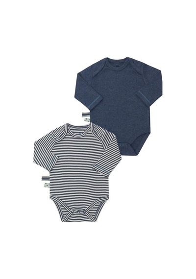 Organicera Organik Uzun Kollu Bebek Body 2'li Set , Indigo İndigo