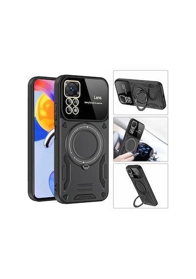 Xiaomi Redmi Note 11 Pro Uyumlu Kılıf Joy Lens Standlı Kapak - Koyu Yeşil