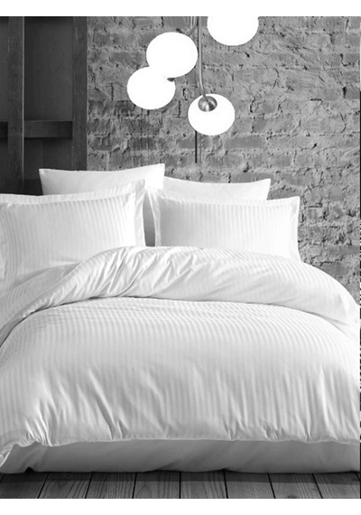 Caqqa Çift Kişilik Çizgili Saten Otel Nevresim Takımı