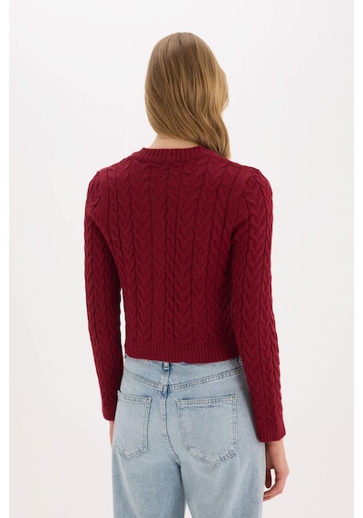 DeFacto Regular Fit Bisiklet Yaka Selanik Örgü Desenli Basic Düz Triko Hırka C9044AX25SPBR285 Bordo
