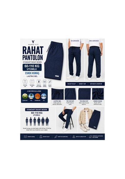 No Brand Rahat Bol Pantolon Lacivert Lacivert