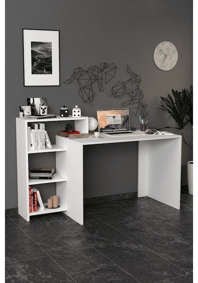 Moonlife Ahsen Kitaplıklı Çalışma Masası Beyaz