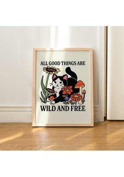 Retro Vahşi Çiçek Kedi Posteri, Botanik Baskı, Vahşi Çocuk Sözü, Çiçek Posteri