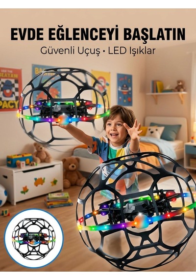 El Hareketi Kontrollü Futbol Topu Tasarımlı Drone Led Işıklı