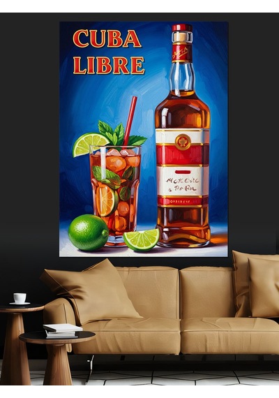 Ahşap Tablo Cuba Libre Kokteyli Afişi