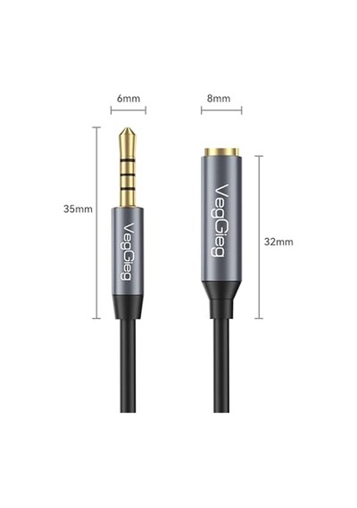 Veggieg 3.5mm Trss Aux Kulaklık Mikrofon Ses Uzatma Kablosu 1 Metre