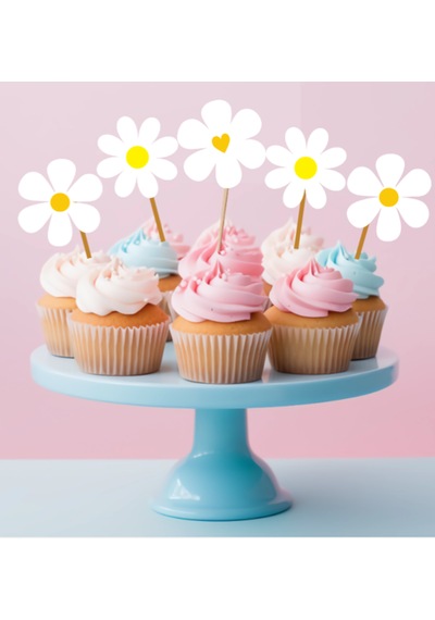 15 Adet Papatya Konsept Cupcake Doğum Günü Süsü Pasta Kürdanı