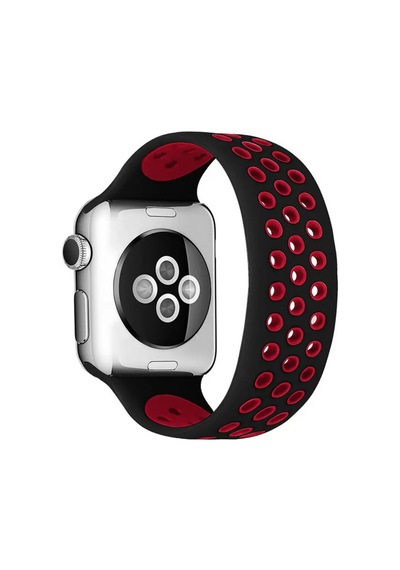 Newface Apple Watch 42mm Ayarlı Delikli Silikon Kordon - Siyah-kırmızı Diğer