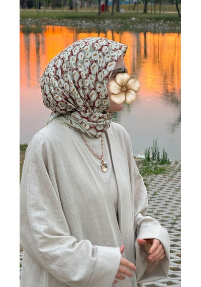Qalortex Scarf Pamuklu Pera Desen Eşarp - Fıstık