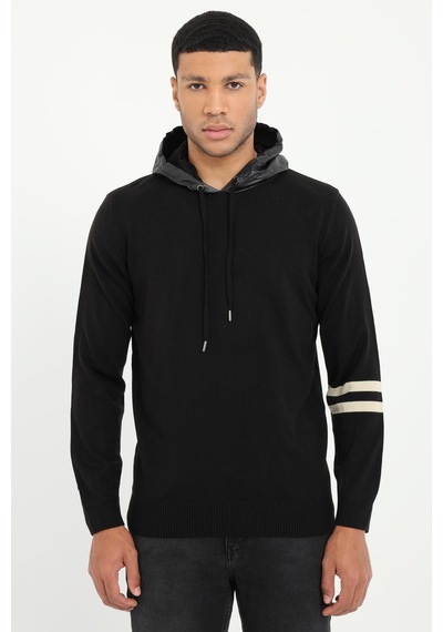 Dufy Erkek Slim Fit Kapüşonlu Siyah Triko-16898