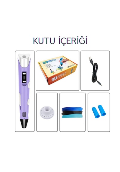 Mor 3D Kalem 3D Pen Yazıcı Kalem – 3 Adet 3 Metrelik PLA Filament (Toplam 9M) + USB Kablo Mor 3D Kalem 3D Pen Yazıcı Kalem – 3 Adet 3 Metrelik PLA Filament (Toplam 9M) + USB Kablo