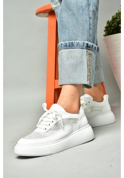 Fox Shoes S274048509 Beyaz Taşlı Kadın Spor Ayakkabı Sneakers Beyaz