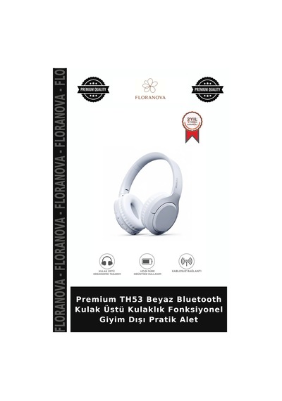 Premium Th53 Beyaz Bluetooth Kulak Üstü Kulaklık Fonksiyonel Giyim Dışı Pratik Alet
