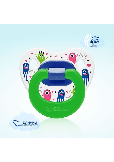 Wee Baby Desenli Damaklı Emzik No:1 Yeşil 0-6 Ay