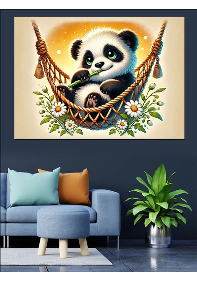 Panda Salıncağı Dekoratif Kanvas - Mdf Ahşap Tablo