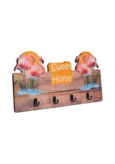 Deepcraft Çocuk Odası Duvar Askılığı 4 Askılı Montessori Doğal Ahşap Uv Baskılı Sweethome Kahve