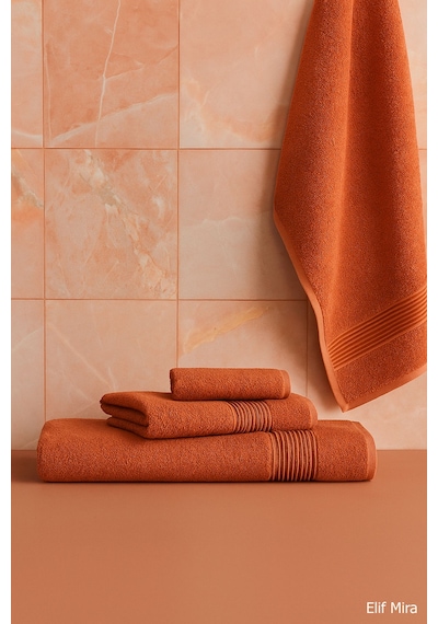 3 Parça Banyo Havlu Seti Pamuklu Günlük Kullanım Basic Kiremit