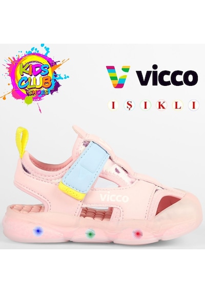 Vicco Live İlk Adım Bebek Ortopedik Işıklı Çocuk Spor Sandalet Pudra