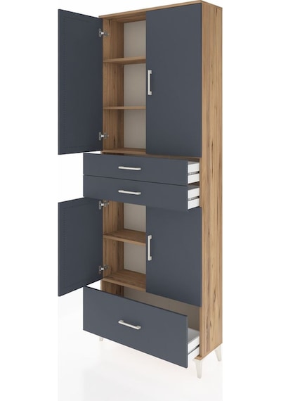 Arges Dolap 5 Raflı 3 Çekmeceli 4 Kapaklı 88x30x243 Çam-antrasit Çam