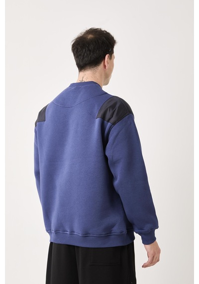 X-4006 Garni Detaylı Üç İplik Şardonlu Sweat Lacivert
