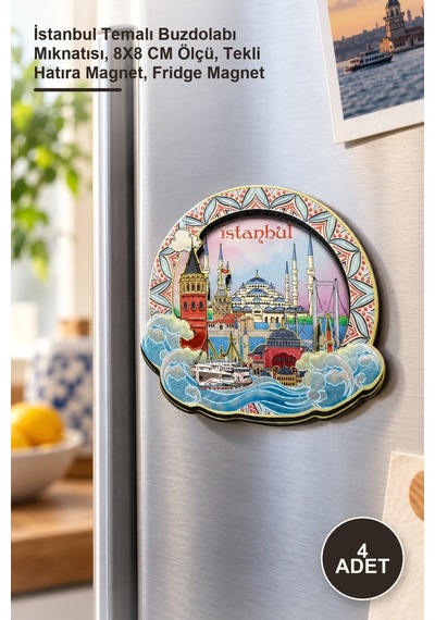 4 Adet Magnet İstanbul Temalı Buzdolabı Mıknatısı, 8x8 Cm Ölçü, Tekli Hatıra Magnet, Fridge Magnet