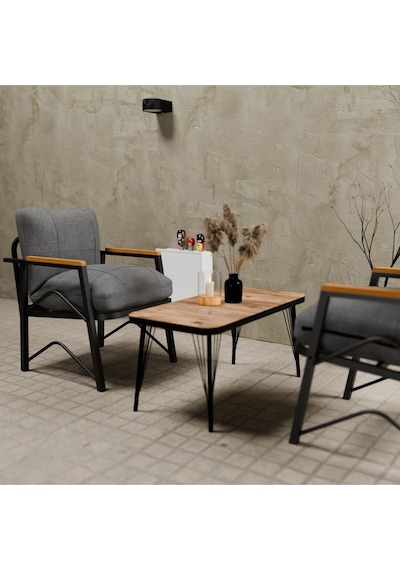Mb Garden Furnıture Simetri Model, Balkon,mutfak, Bahçe, Cafe, Metal Koltuk Takımı, Bahçe Takımı , Çay Seti, 1+1+sehpa Orta Gri