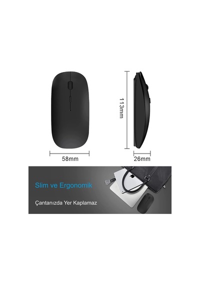 Bluetooth Şarjlı 2.4ghz Kablosuz Mouse Sessiz Tıklama